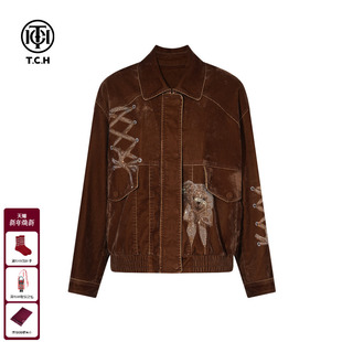 TCH轻奢潮牌烫钻宽松休闲复古美式 T75C27E1015 夹克外套男女同款
