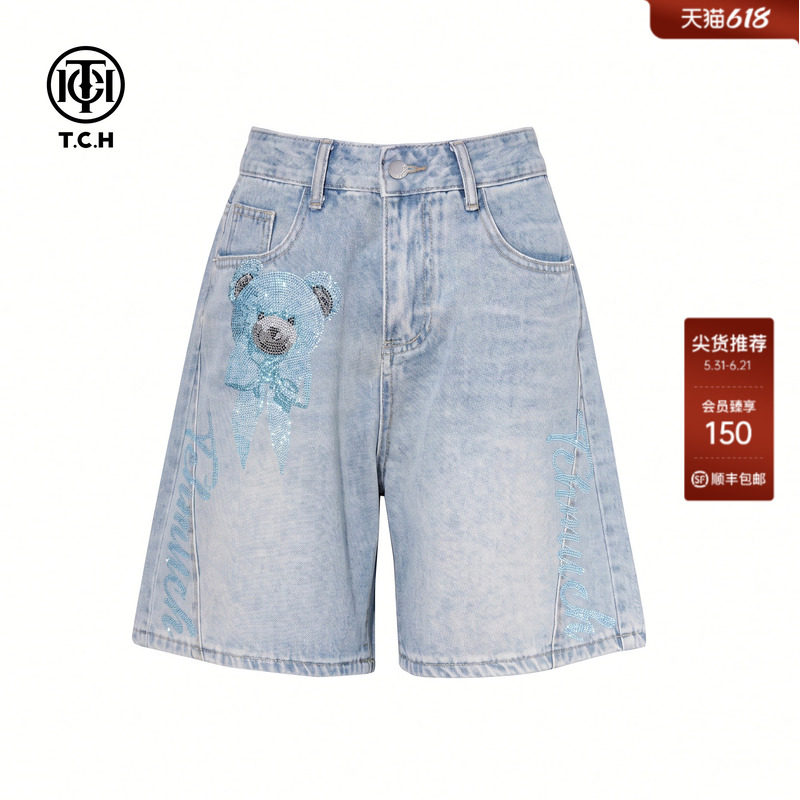 TCH私服烫钻时尚淑女百搭直筒牛仔裤短裤女春夏季新款T75B21E5033