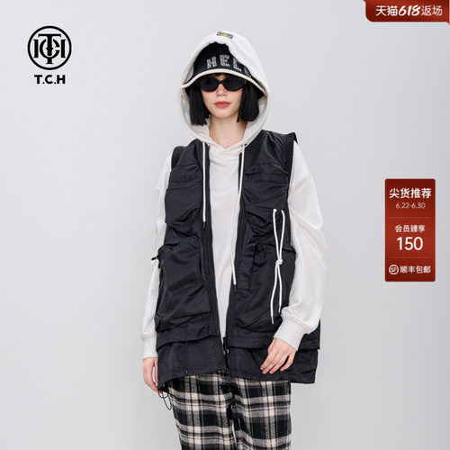 TCH轻奢潮牌宽松中长款羽绒马甲