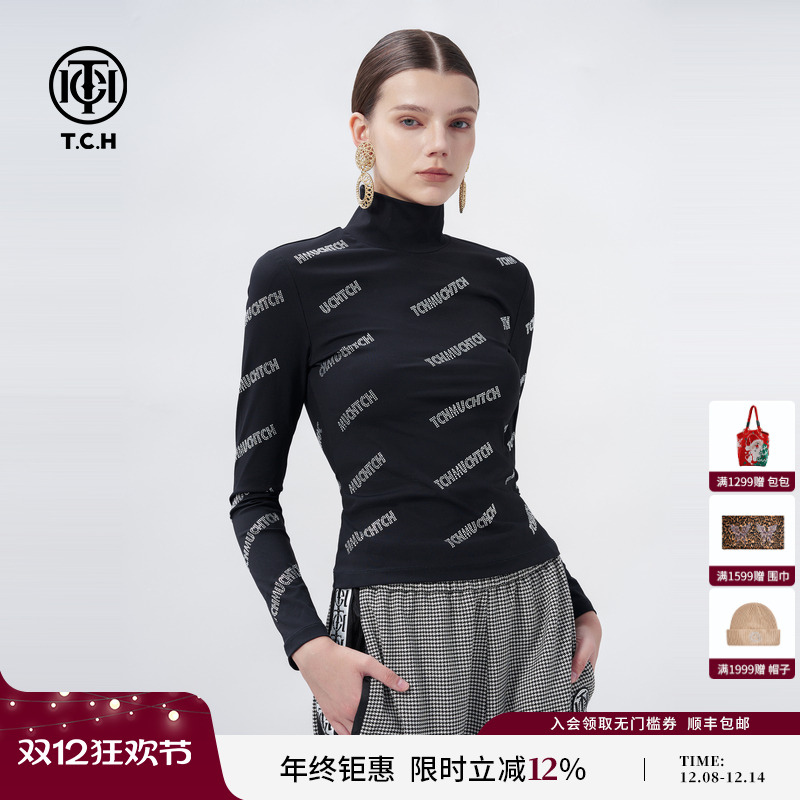 TCH潮牌烫钻满印字母长袖T恤