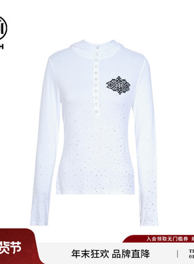 TCH轻奢满天星烫钻时尚修身显瘦白色连帽长袖打底衫女T75C02E9001