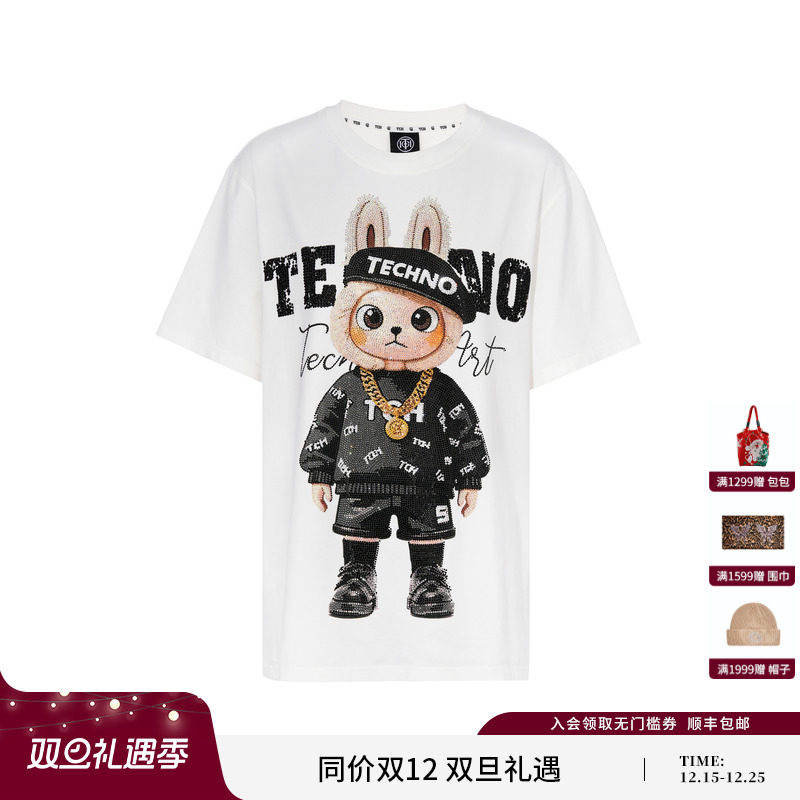 TCH轻奢潮酷烫钻休闲百搭宽松圆领短袖T恤男女同款T75C10E9048