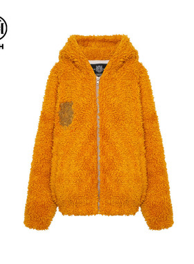 TCH轻奢潮牌黄色连帽休闲宽松毛毛外套女2025冬季新款T75D27E9005
