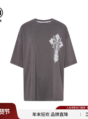 TCH复古潮酷风做旧灰宽松亚麻短袖T恤女2026春夏新款T78B106010