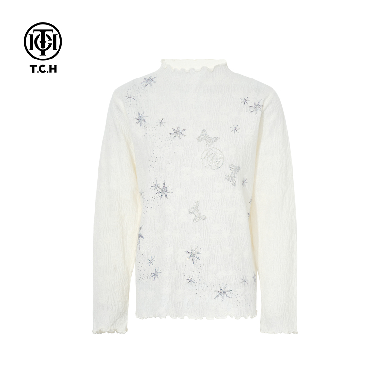 TCH私服2025秋冬新款烫钻时尚气质百搭半高领针织衫女T75D09E1041