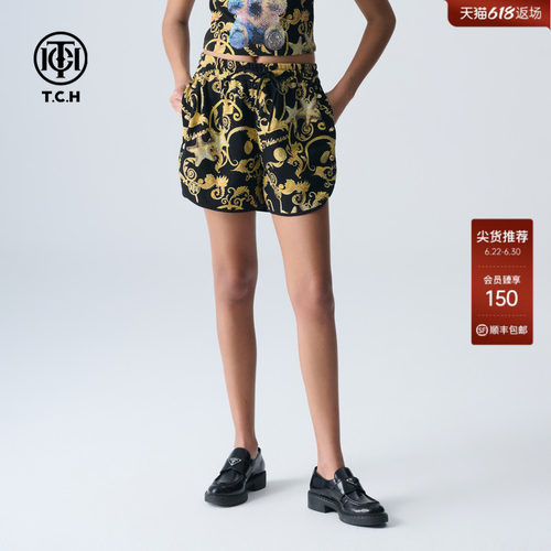 TCH时尚重工烫钻短裤女休闲舒适显瘦阔腿裤2026夏季T72B216046