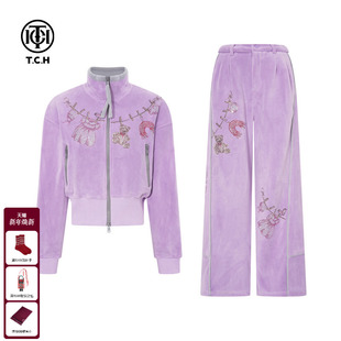 套装 加厚立领紫色外套休闲裤 女T75D07E1056 烫钻2025冬新款 TCH时尚
