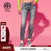 轻奢潮牌秋季 新款 烫钻弹力修身 TCH 牛仔长裤 T69D208013