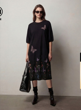 TCH炫彩蝴蝶烫钻时尚休闲宽松连衣裙女2026春季新款T75C30E1056