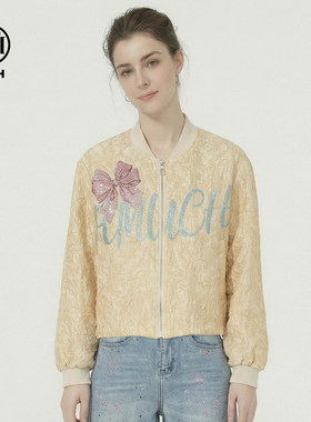 TCH元气少女感宽松烫钻字母蝴蝶结棒球服夹克短外套女T78A27E1013