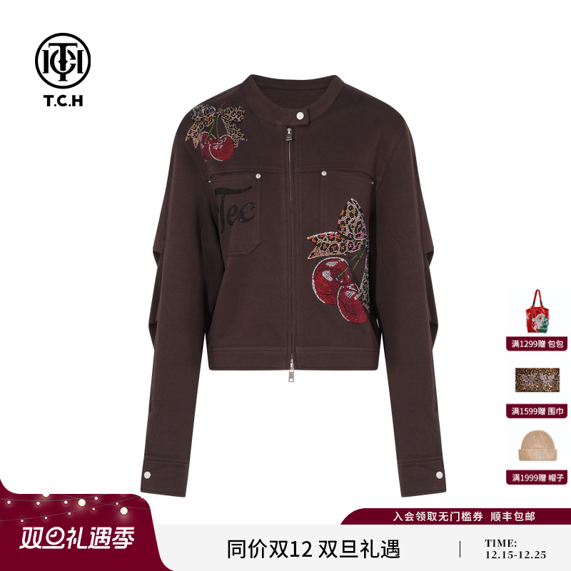 TCH私服烫钻时尚休闲夹克外套25早秋百搭短款拉链衫女T75C17E1008