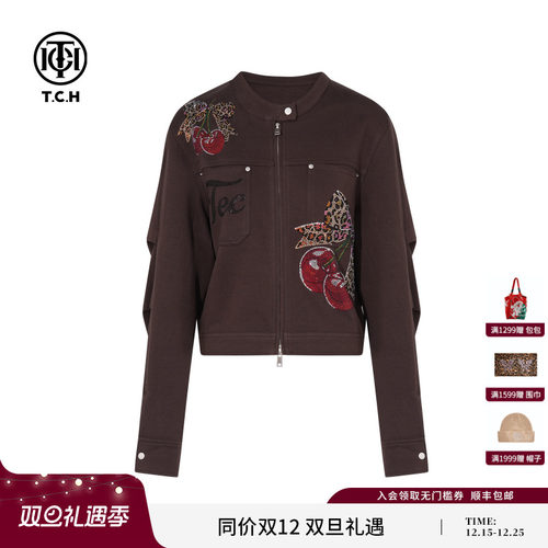 TCH私服烫钻时尚休闲夹克外套25早秋百搭短款拉链衫女T75C17E1008