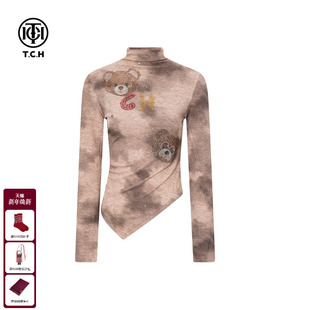 女T75D09E1150 女不规则高领秋冬打底衫 TCH小熊烫钻气质修身 针织衫