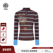 显瘦针织衫 TCH秋冬时尚 烫钻咖色条纹撞色半高领修身 女T75D09E5051