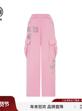 TCH私服时尚休闲风烫钻百搭粉色工装大口袋阔腿休闲裤T75C20E1119