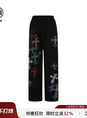 TCH轻奢潮牌十字架烫钻黑色运动裤直筒休闲长裤秋款T75C20E5076
