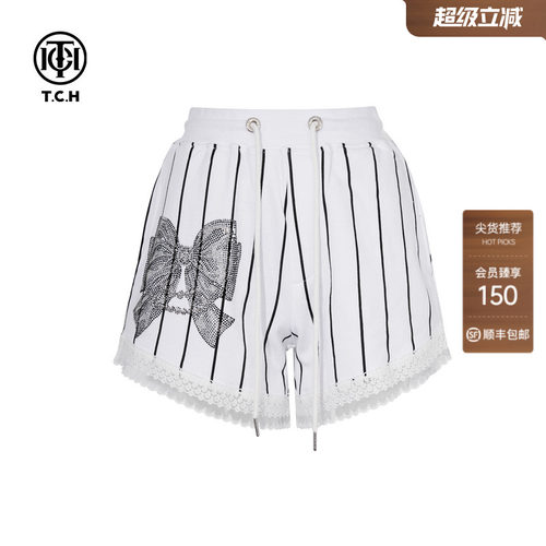 TCH烫钻时尚休闲百搭蝴蝶宽松短裤女2026春季新款T75C21B1006