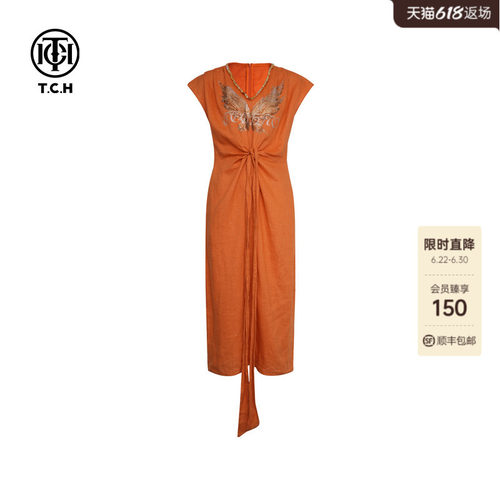 TCH轻奢烫钻工艺时尚休闲经典翅膀连衣裙女T75B30E1093tch