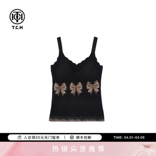 T75A03E5001 TCH蝴蝶结系列烫钻带杯垫吊带背心新款