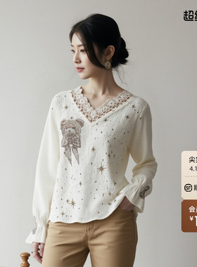 TCH2025秋冬新款慵懒风烫钻时尚气质蕾丝边针织衫女T75D09E1052