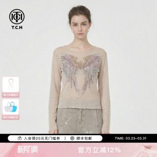 上衣女T78A02E1019A 微透轻熟风打底衫 TCH2026春时尚 翅膀烫钻修身