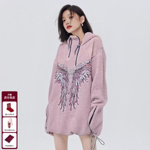 TCH慵懒风烫钻粉色半拉链连帽卫衣外套女2025冬季新款T75D12E1009