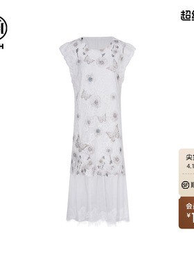 TCH重工烫钻设计感蕾丝钩花显瘦无袖气质连衣裙女T75B30E5156