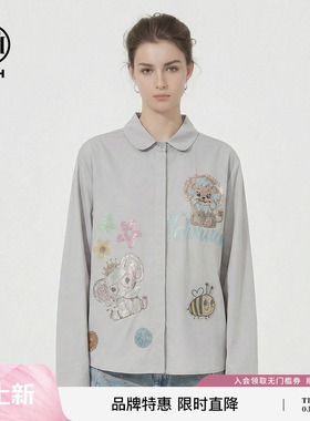 TCH2026春季新款卡通烫钻时尚休闲灰色长袖衬衫上衣女T78A13E1032