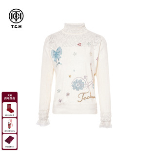 新款 女2025冬季 T75D09E1221 烫钻蕾丝气质百搭打底针织衫 TCH时尚