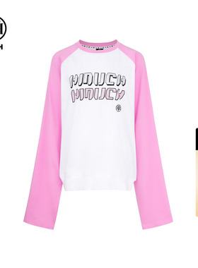 TCH潮牌插肩袖白粉撞色字母烫钻休闲宽松圆领卫衣女T72A11E6008