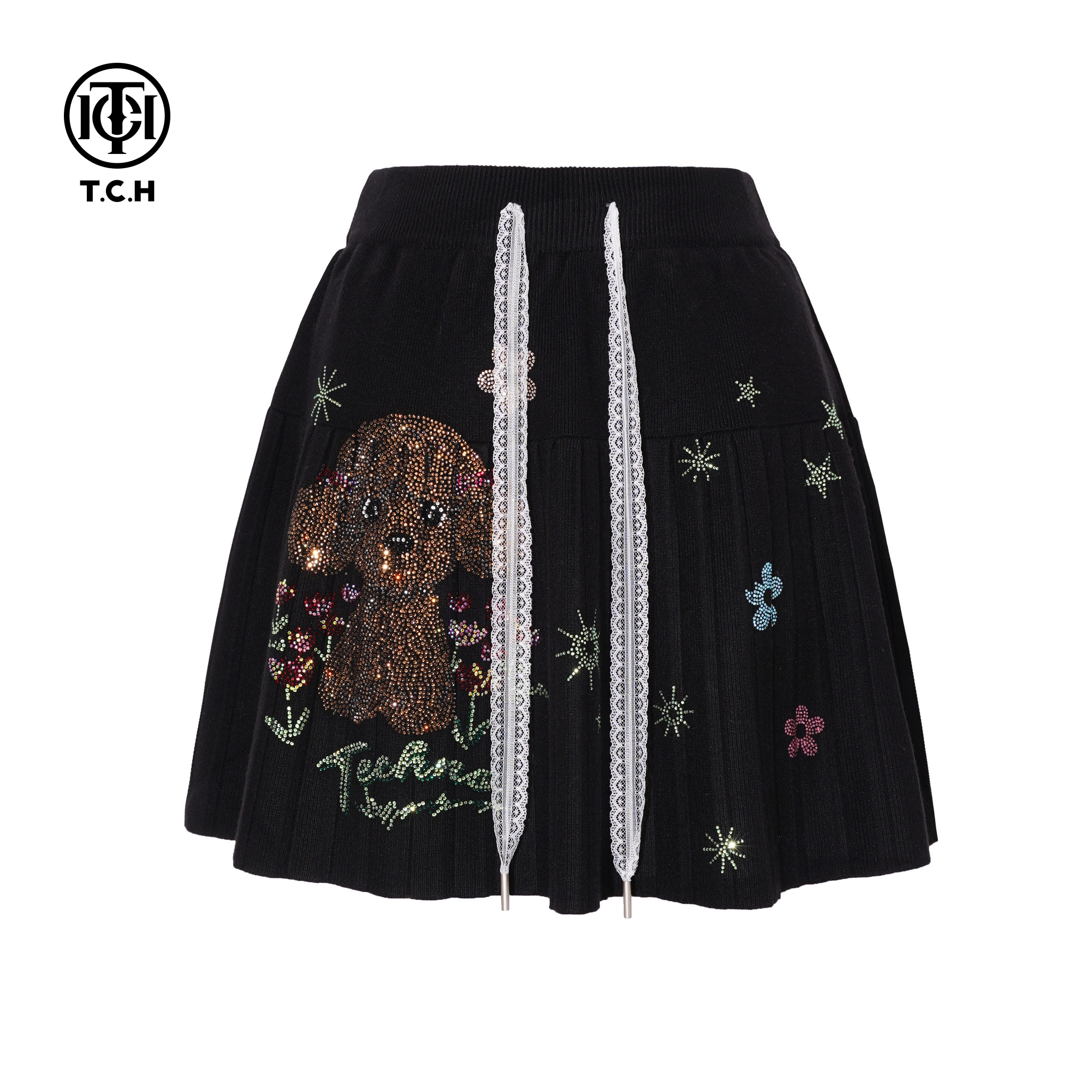 TCH2025冬季新款时尚烫钻松紧腰A字高腰短裙女半身裙T75D22E1025