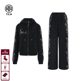 TCH私服潮流百搭25秋冬烫钻加绒连帽外套休闲裤 女T75D07E1007 套装