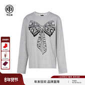 新款 TCH轻奢潮牌烫钻休闲宽松百搭圆领长袖 T恤女秋季 T75C08E9019