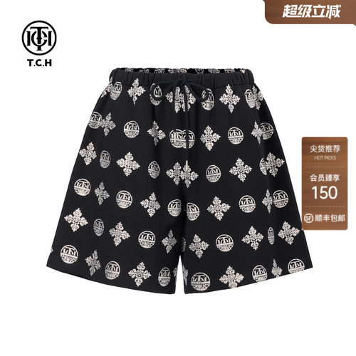 TCH美式潮牌烫钻宽松时尚百搭短裤休闲裤男女同款2026夏季新款