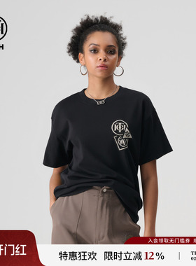 TCH 2025春夏季黑色个性烫钻百搭时尚短袖T恤男女同款T72B106077