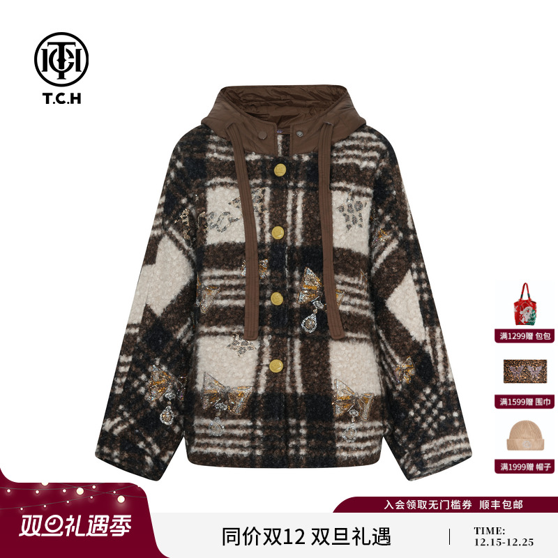 TCH私服烫钻时尚复古英伦百搭保暖外套2025秋冬新款T75D27E1011A