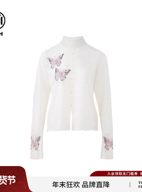 TCH私服潮牌烫钻蝴蝶白色高领针织衫秋冬新款T72C09E5166