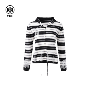 TCH私服烫钻小狗设计感长袖 T72C43E5081 针织开衫 连帽24秋冬新款