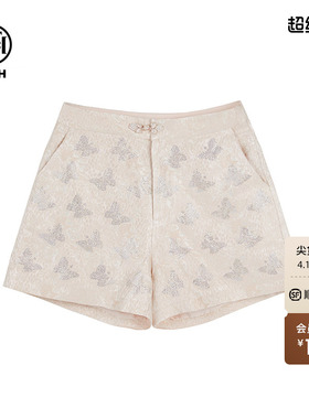 TCH新中式春夏潮流烫钻系列粉色提花短裤女T72B21E9002