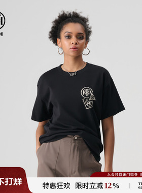TCH 2025春夏季黑色个性烫钻百搭时尚短袖T恤男女同款T72B106077