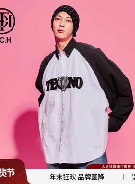 【郭品超同款】TCH 轻奢新款黑白配色烫钻休闲衬衫T69C136001