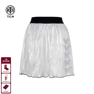 TCH私服烫钻网纱拼接显瘦短款 流光压褶复古半身裙女夏T75C22B1002