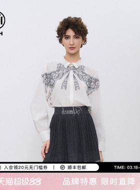 TCH私服时尚潮牌蝴蝶结烫钻休闲百搭衬衫秋冬新款T72C13E5004