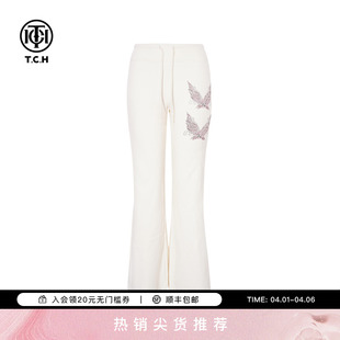 TCH蝴蝶烫钻休闲加厚百搭显瘦微喇裤 T75D20E1173 女2025秋冬新款