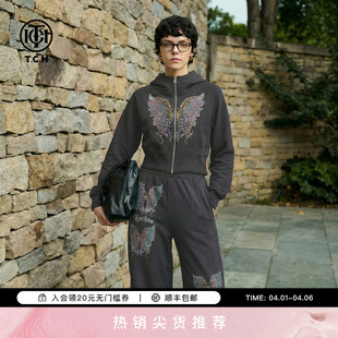 TCH烫钻连帽卫衣套装 新款 宽松显瘦休闲裤 T78A07E1130 女2026春季