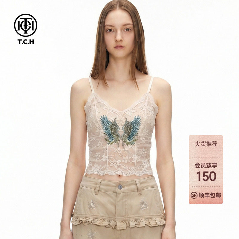 TCH烫钻翅膀带胸垫美背吊带背心图片