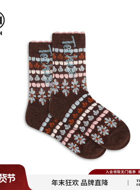 TCH烫钻秋冬百搭保暖中筒袜女复古花朵ins风堆堆袜子T75D55E1027