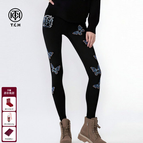 TCH轻奢烫钻时尚舒适瑜伽裤百搭设计感修身打底裤女T75C23E1001