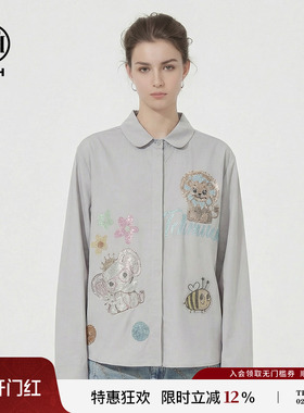 TCH2026春季新款卡通烫钻时尚休闲灰色长袖衬衫上衣女T78A13E1032