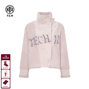 TCH2025秋冬新款 立领粉色短毛毛外套女T75D27E1029 慵懒风烫钻时尚